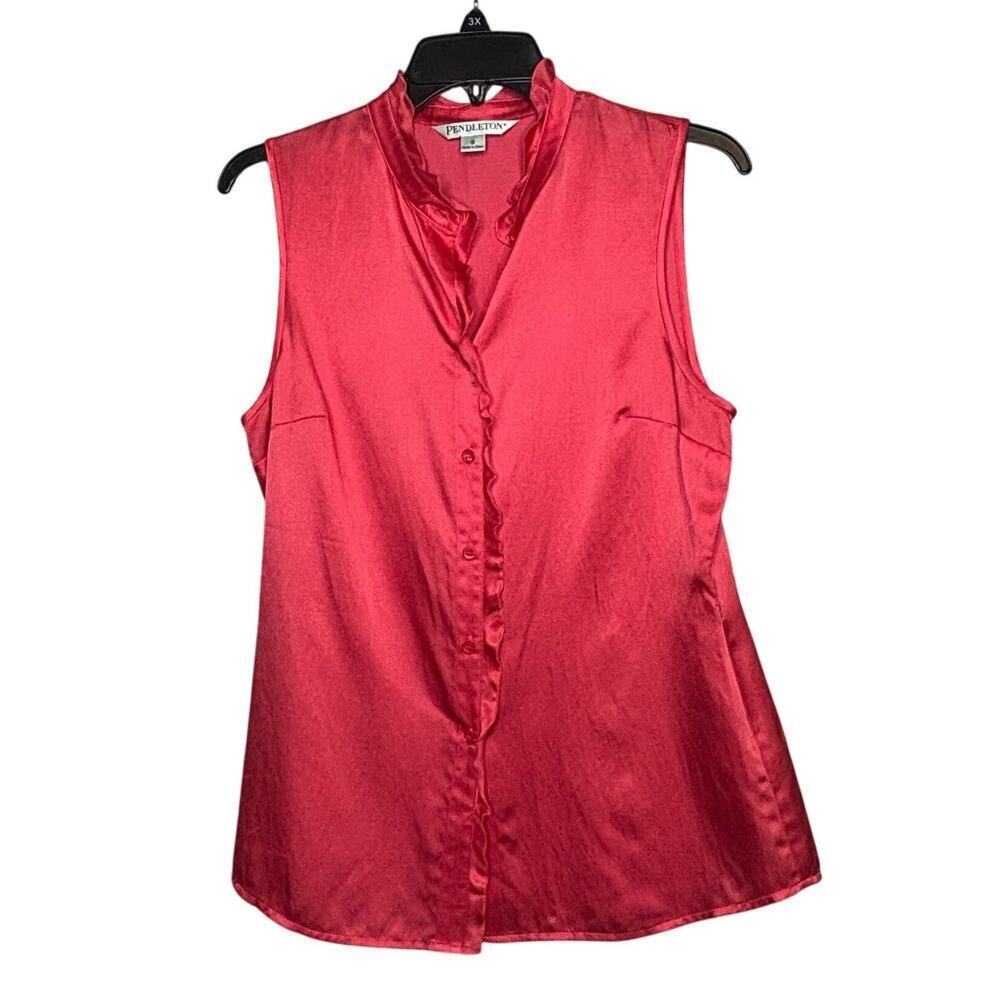 Pendleton Silk Cotton Blend Sleeveless Pink Quiet Luxury Button Up Shirt Size 8
